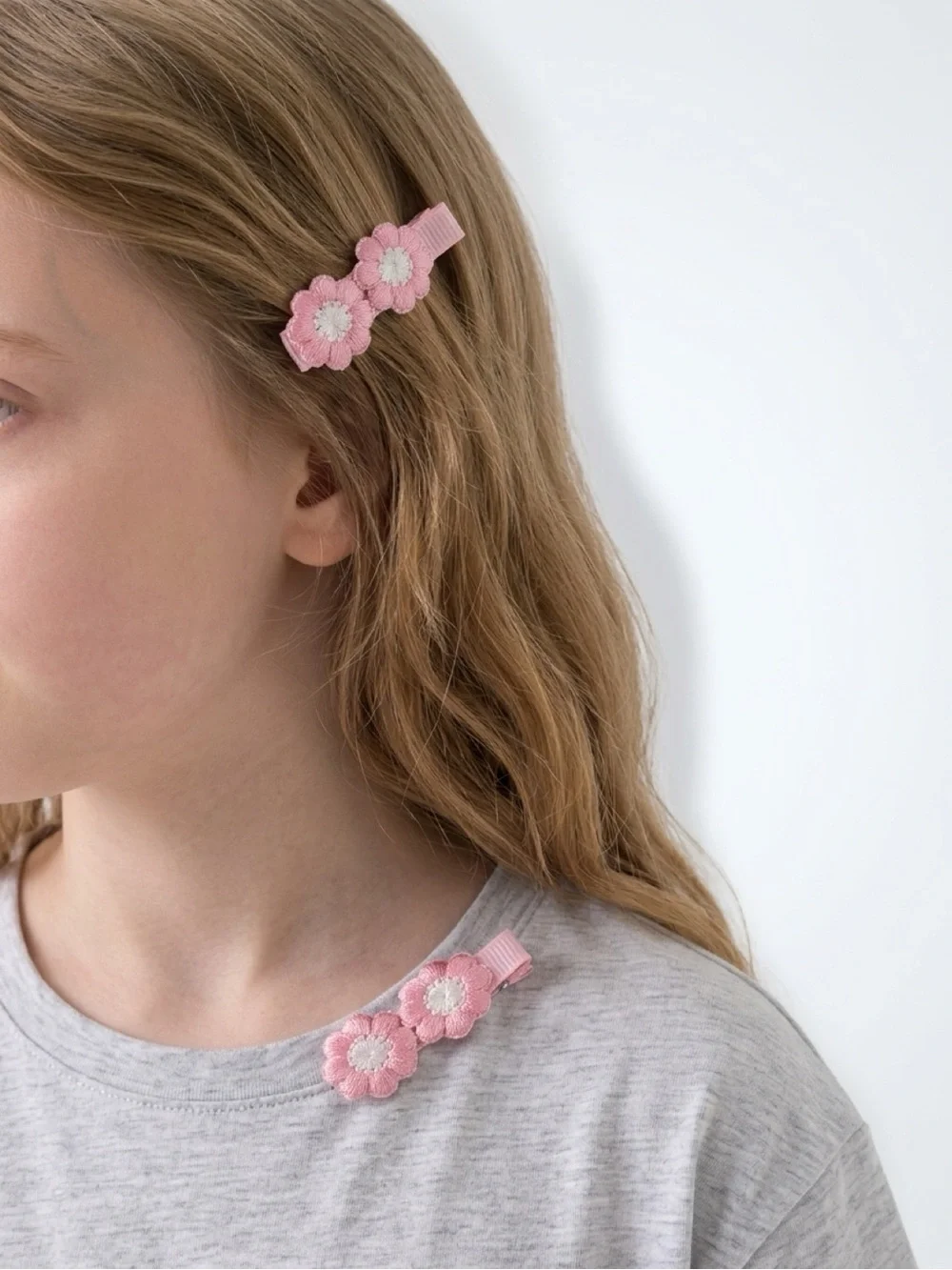 Handmade Pink Embroidered Flower Hair Clips | Set of 2 Floral Barrettes